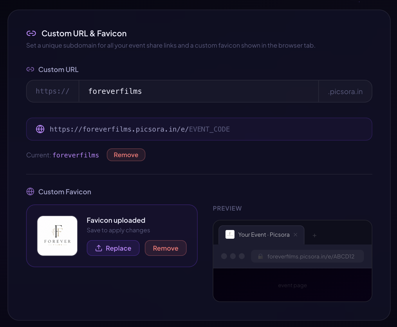 Picsora admin - Custom URL & Favicon